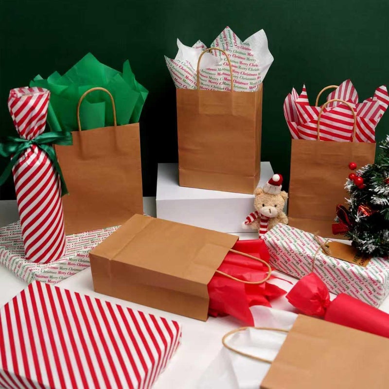 Bobobag 150 Sheets 20"X14" Christmas Tissue Paper for Gift Bags Party Decoration, Red, Green, White, Red Diagonal, Merry Christmas Wrapping Paper - Image 2